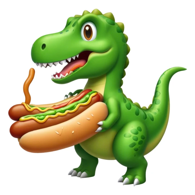Dinosaur with a long hotdog in his mouth sticker