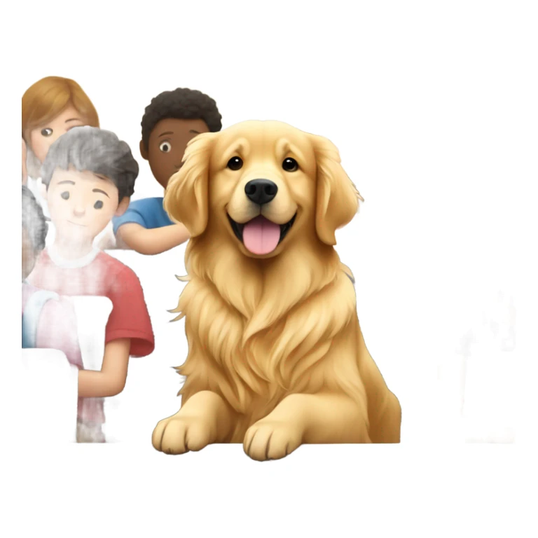golden retriever surrounded by school students and a teacher  sticker