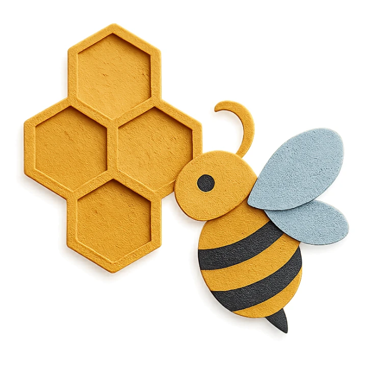 honeycomb and bee in paper craft style sticker