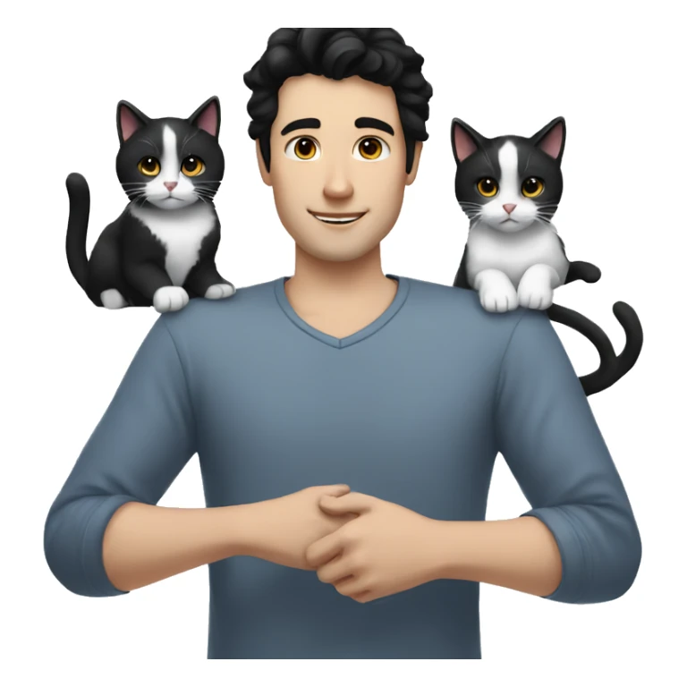 white Guy with black hair, pinch and two black and white cats sticker
