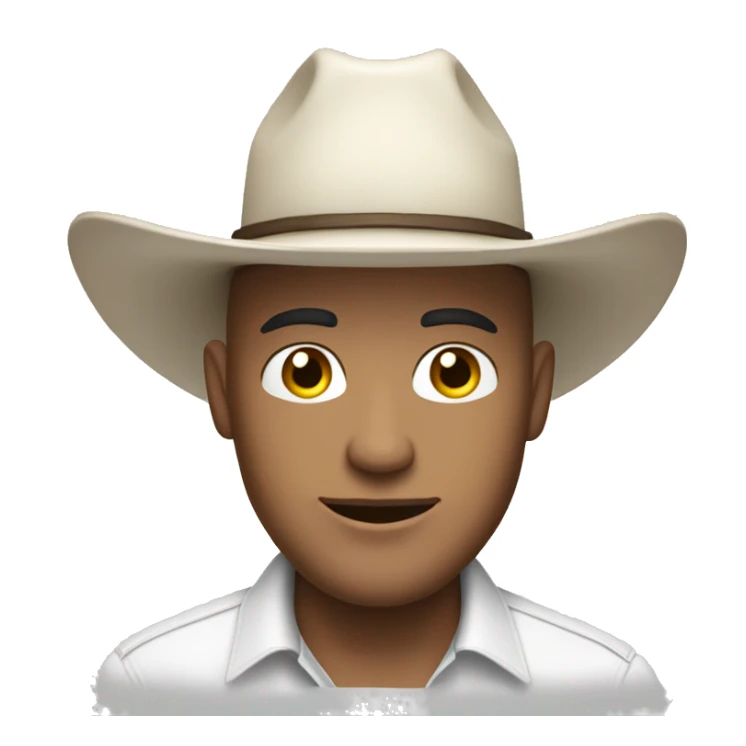 bald guy in white shirt wearing a cowboy hat with the sides folded up sticker