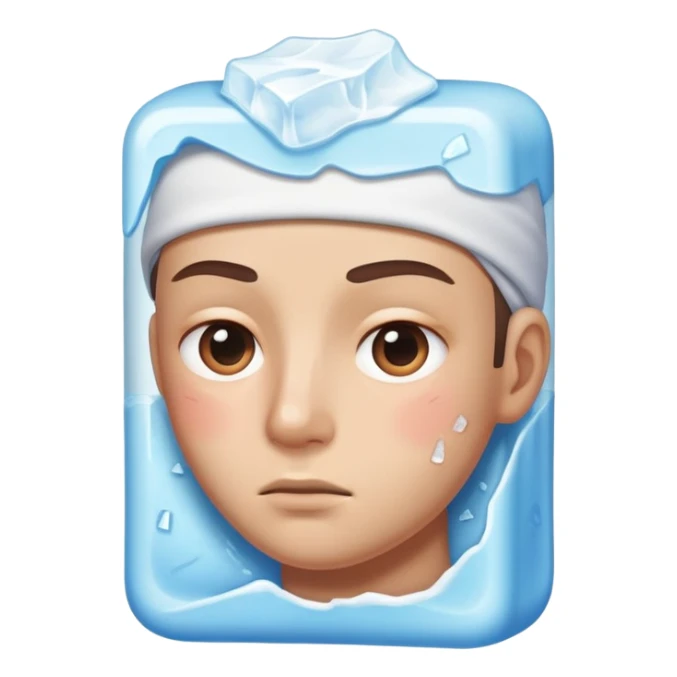 Face with one swollen cheek with square ice pack applied to it sticker