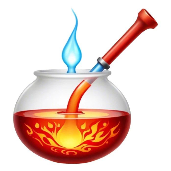 Glassblowing and casting icon, molten glass being shaped with blowpipe, glass piece in the mold, glowing red-hot surface, intricate patterns forming, minimalistic style, clean lines, transparent background. sticker