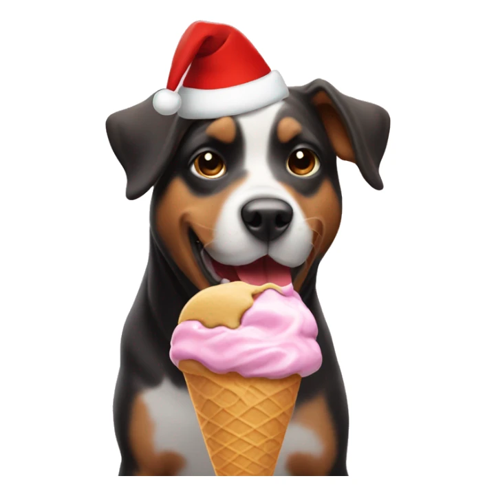 dog eating ice cream with a Christmas hat  sticker