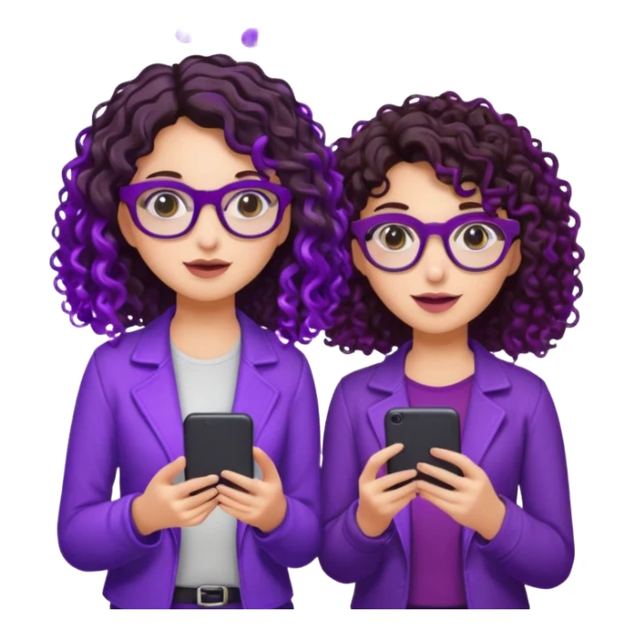 You can create two girls enjoying a concert, one brunette with purple highlights, the other brunette with curly hair and glasses. With purple lights around them.   sticker