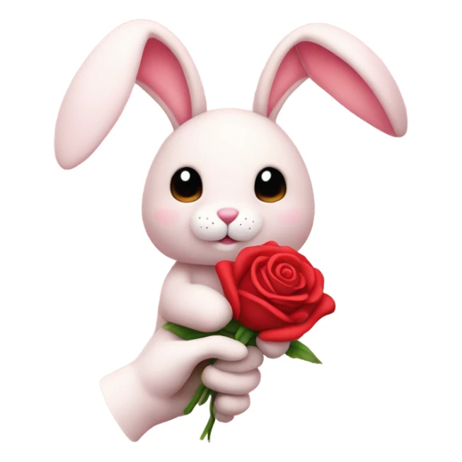 pastel pink plushie bunny holding red rose sticker