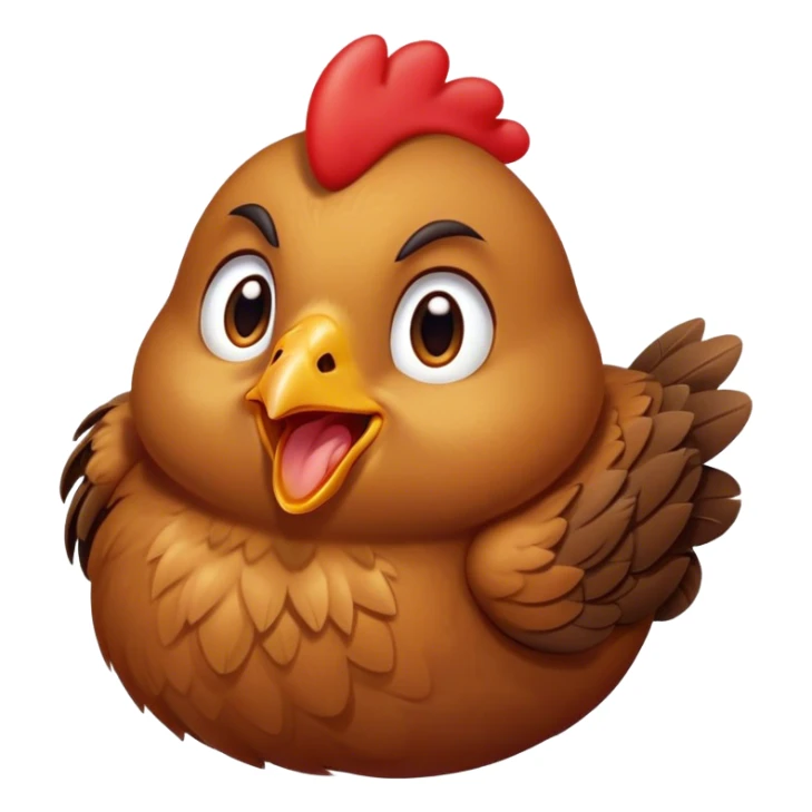 Cinematic Cute Yawning Brown Chicken Portrait Emoji, Head tilted slightly with a dramatic, wide-open yawn, showcasing a soft, fluffy brown plumage with a crisp red comb and gently drooping wings, round beady eyes barely open in drowsy contentment, Simplified yet irresistibly adorable features, highly detailed, glowing with a soft, cozy glow, high shine, relaxed yet expressive, stylized with a touch of whimsical charm, bright and endearing, soft glowing outline, capturing the essence of a sleepy yet affectionate chicken, so drowsy it feels like it could stretch out of the screen and curl up for a nap! sticker