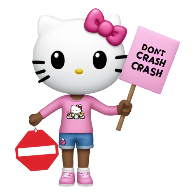 Hello kitty with a sign that says “don’t crash OUT” sticker