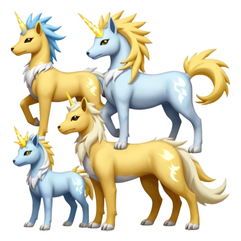 Raikou-Solgaleo-Zeraora-Ponyta-Celestia-Electrike-Manectric-fusion-creature (full body) sticker