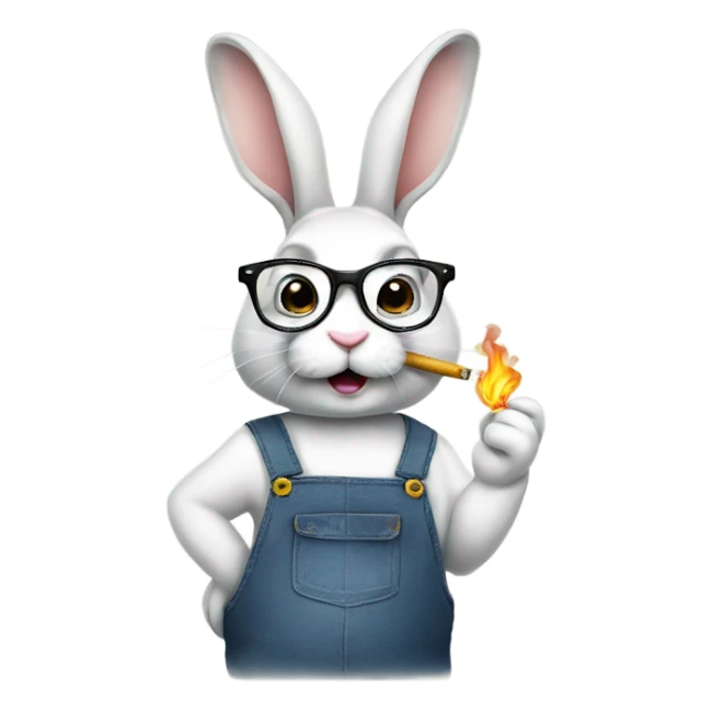 Rabbit wearing overalls and glasses and smoking a cigarette  sticker