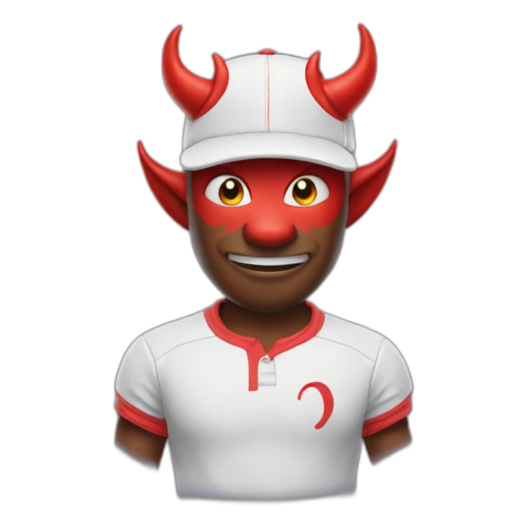 Devil in tennis outfit with white cap and tennisraquet sticker