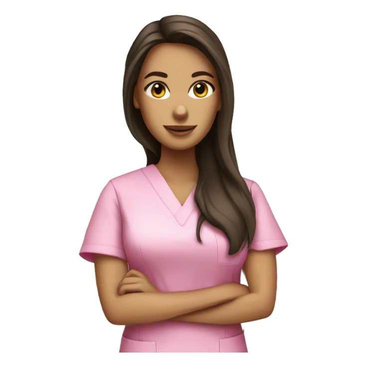 pretty brunette nurse with long hair in pink scrubs sticker