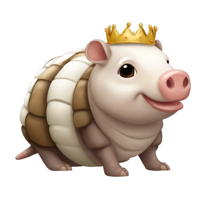  Brown and white piebald chubby round armadillo pig panda centipede armadillo wearing a crown sticker