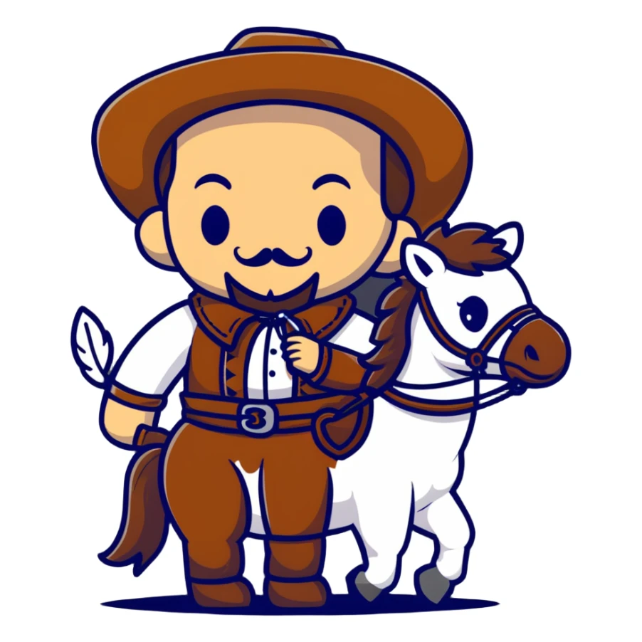 Cowboy Shakespeare with ruff collar and quill pen on a horse sticker