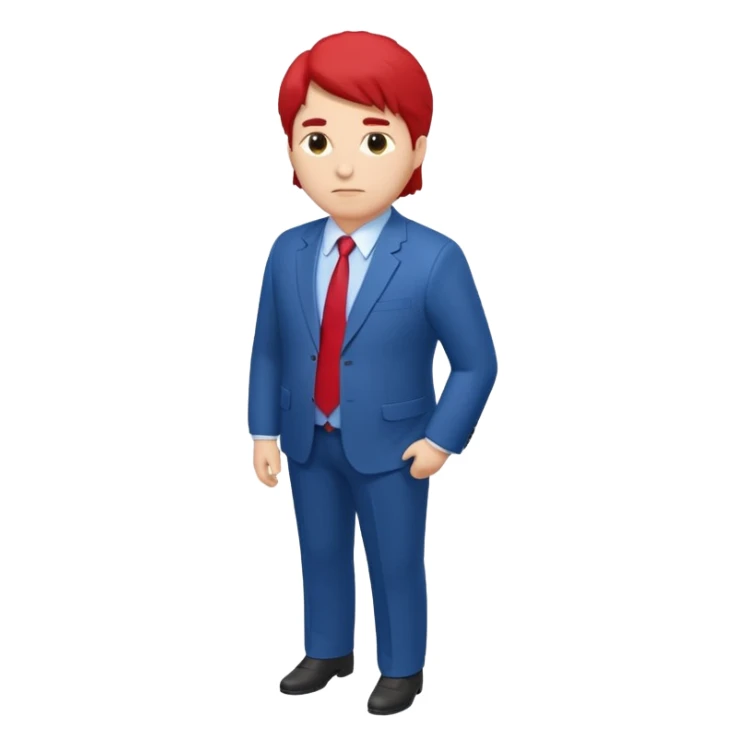 CHANGE TO SHOW THE FULL BODY, FROM AN ISOMETRIC OVERHEAD ANGLE, WITH MUCH PUFFIER HAIR (IN HIS DISTRICTIVE STYLE), WITH A LARGE, BLOATED STOMACH, WEARING A BLUE SUIT AND RED TIE, TURNED SLIGHTLY TO THE SIDE, IN THE STYLE OF ISOMETRIC FIGURES. sticker