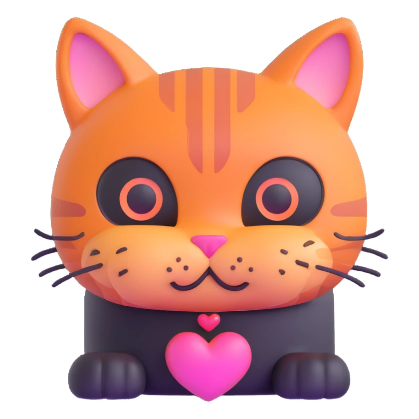 orange cat with pink heart eyes sticker