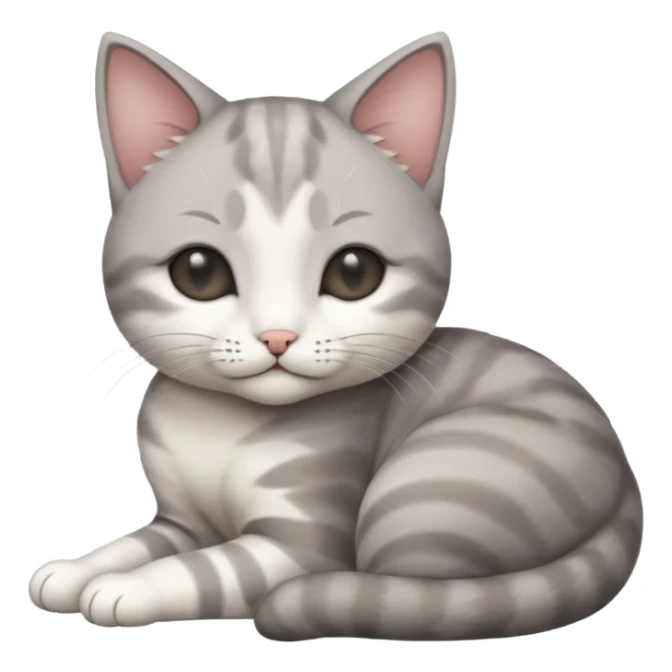 1 grey and white small cat with its eyes closed lying down leaning on its elbow with its paw curled under his head holding it up sticker