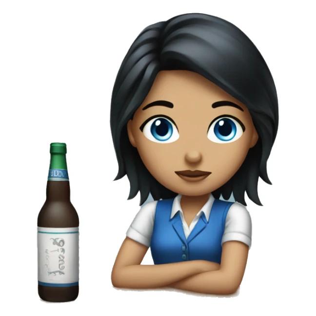 black hair blue eye girl bartender sticker