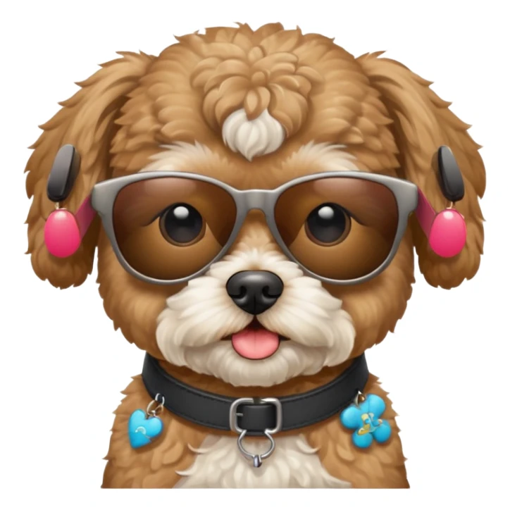 A chi tzu and poodle breed mixed that’s tan with sun glasses on sticker