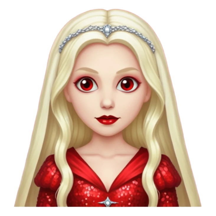 Bride of Dracula with long platinum blonde hair, red sequin outfit sticker