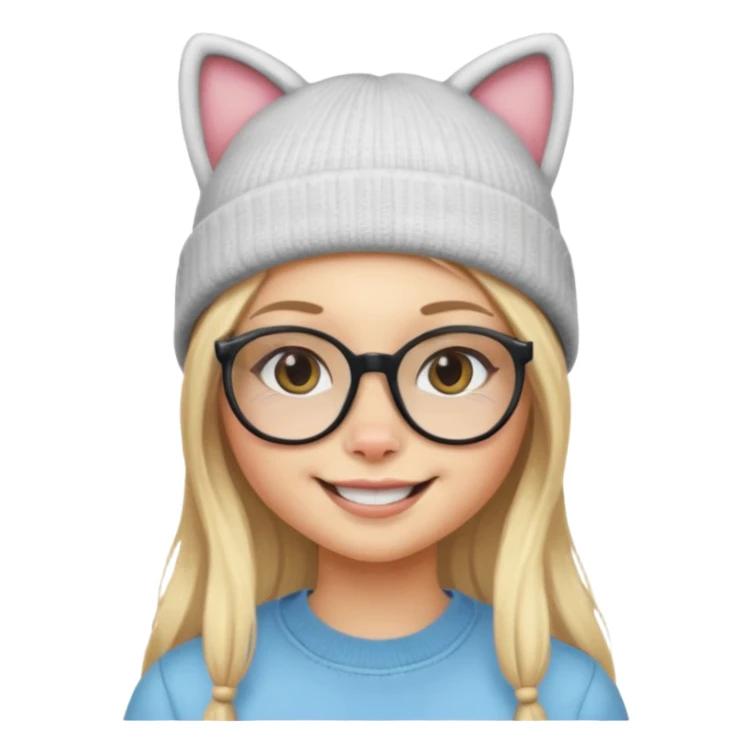 Blonde girl wearing cat  glasses and beanie, long hair sticker