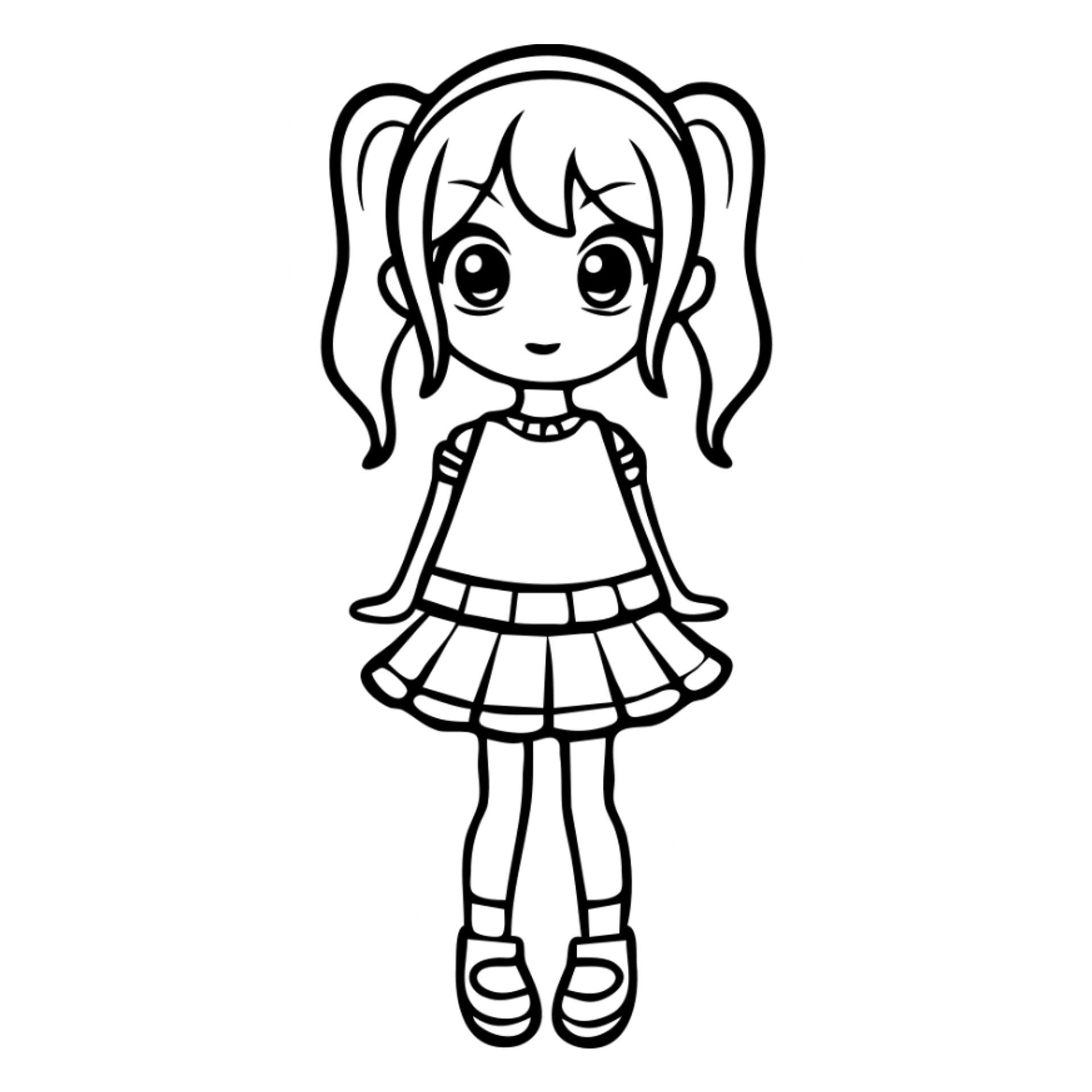 Girly girl with pigtails, cute accessories, skirt sticker