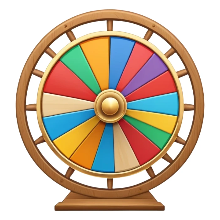 colorful fortune wheel with multiple sections and a spinner arrow sticker