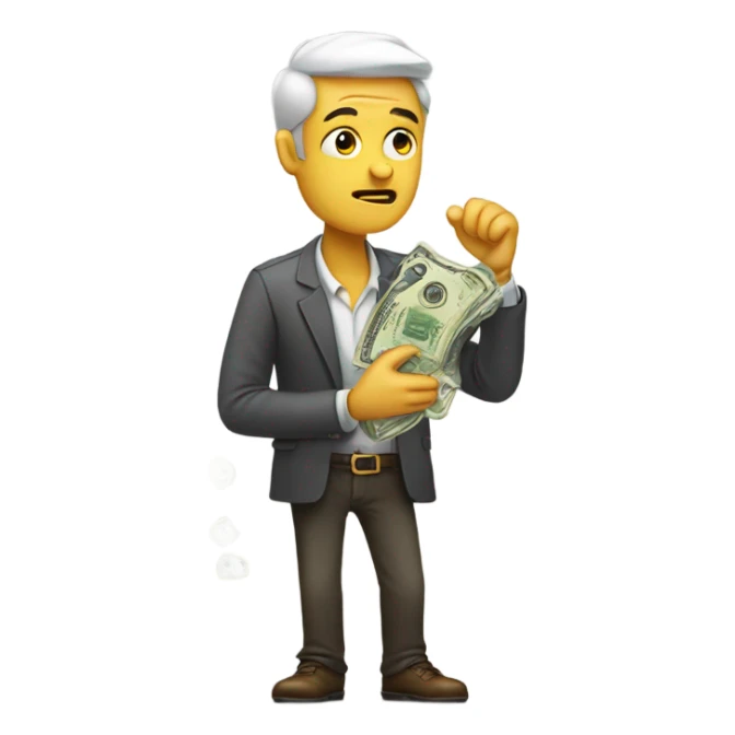 greedy standing man seeing money in his both hands sticker