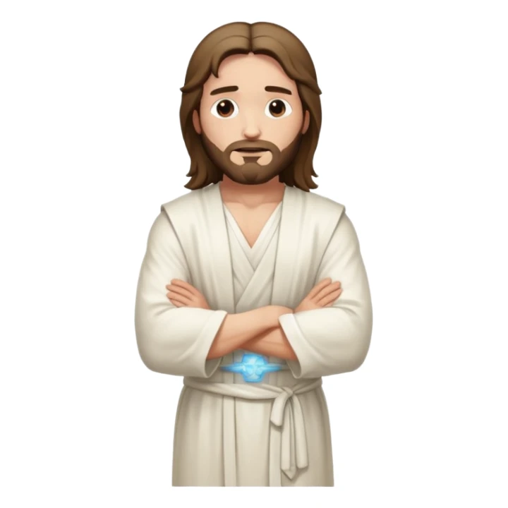 fullbody jesus christ jacked, sleeveless white robe and arms crossed sticker