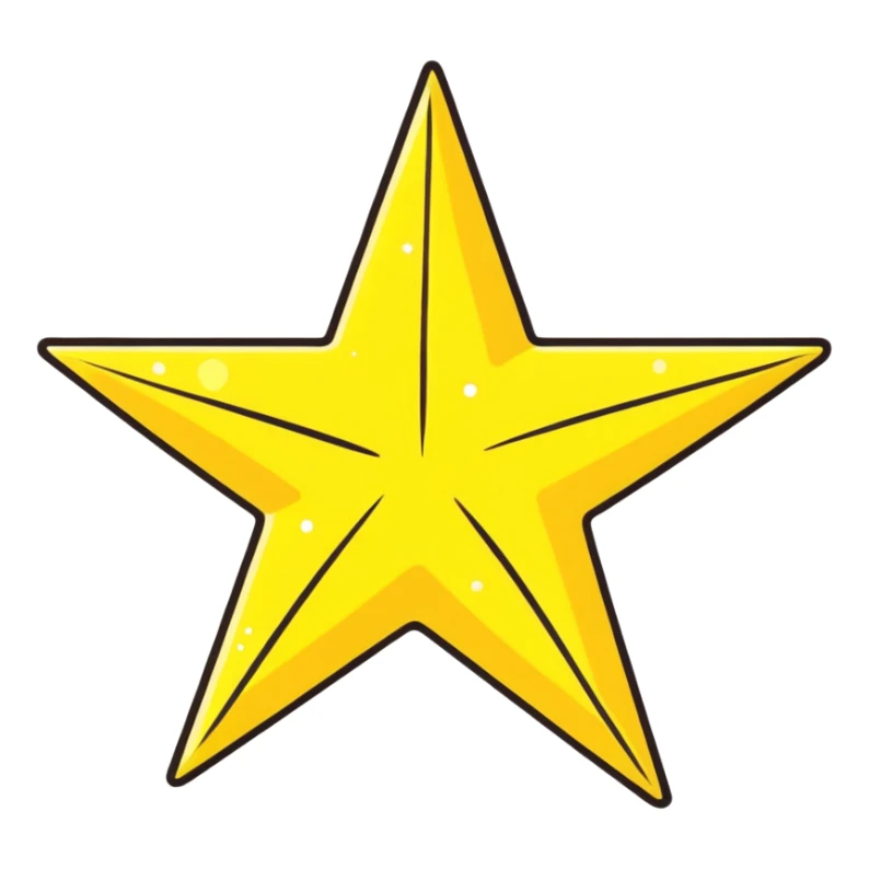 3D golden star with soft glow, five sharp symmetrical points, lots of glitter particles, cartoon style, friendly appeal, pastel yellow background, Pixar-inspired lighting sticker