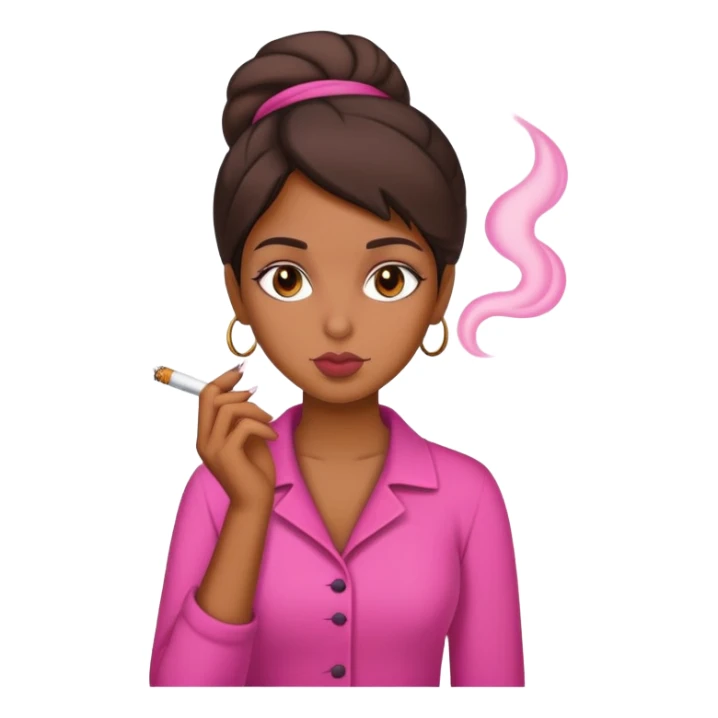 brown girl smoking wearing pink sticker