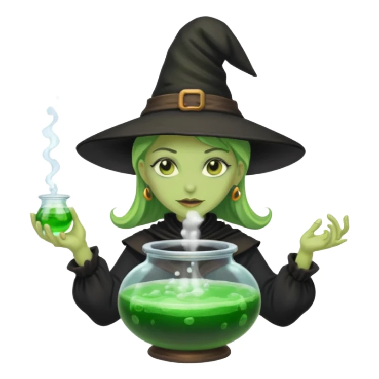 green witch cooking potion sticker