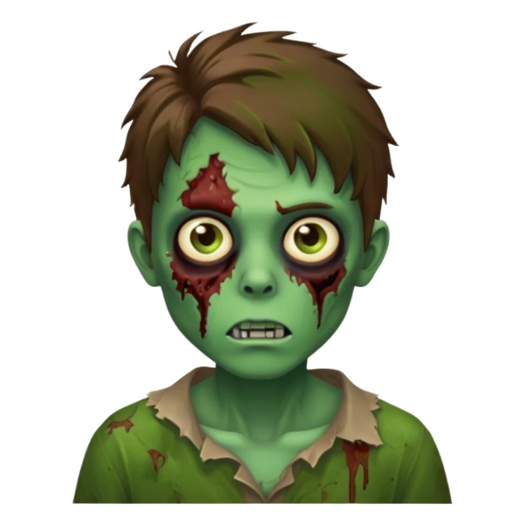 zombie slime youthful face, messy brown hair, sticker