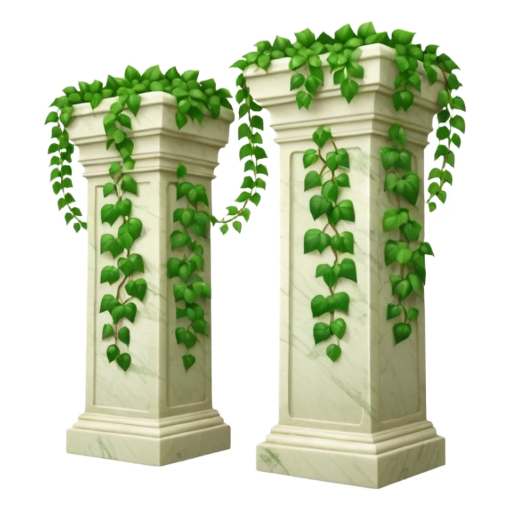 Green ivy growing along a marble wall and marble pedestals  sticker