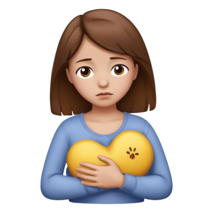 Brown hair Sad girl holding her chest  sticker