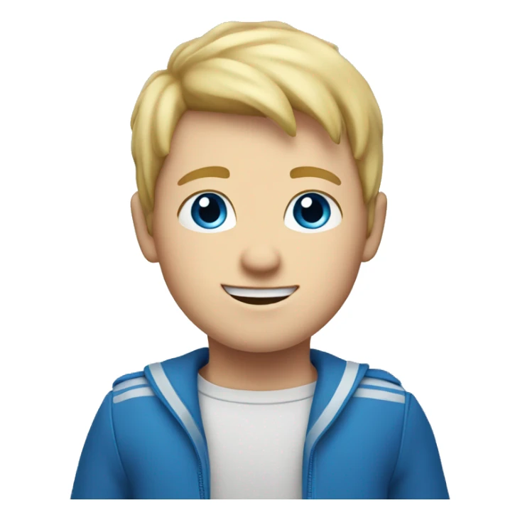 a blonde hair boy, with blue eyes, shwing a welcome soign sticker