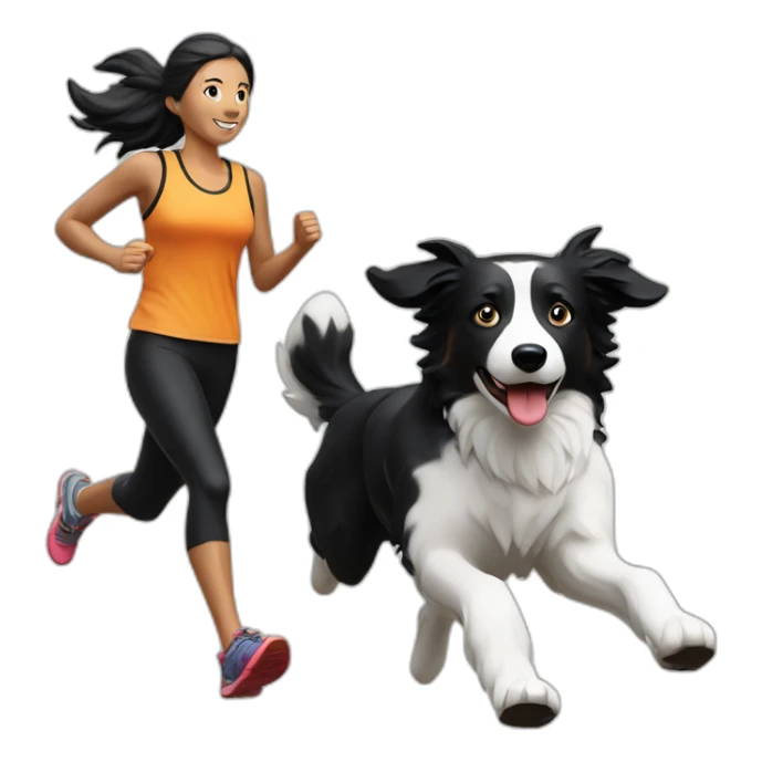 Woman-runner-together-with-black-and-white-border-collie-running-canicross sticker