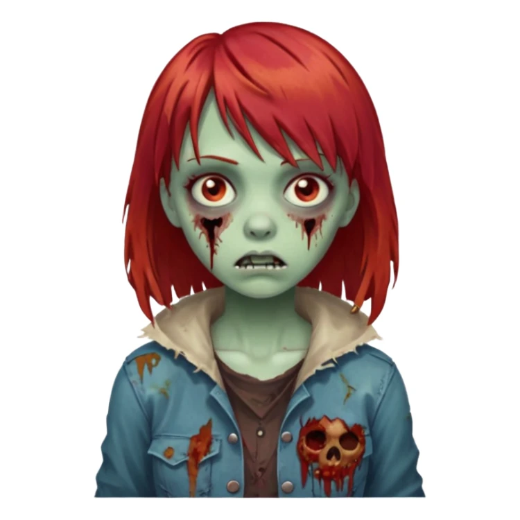 create a zombie girl with red hair and bangs sticker