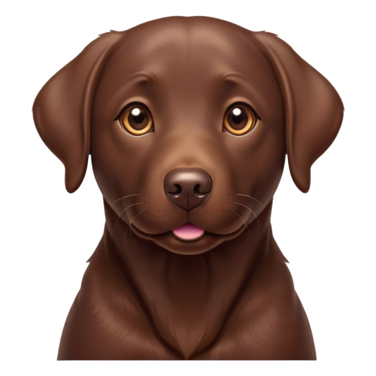 Cinematic Cute Chocolate Labrador Portrait Emoji, Head tilted playfully and inquisitively, featuring a sleek chocolate Fur with a lustrous sheen, round, sparkling brown eyes filled with curiosity, Simplified yet irresistibly adorable features, highly detailed, glowing with a warm, friendly glow, high shine, affectionate and spirited, stylized with a touch of whimsy, bright and endearing, soft glowing outline, capturing the essence of a mischievous yet loving companion, so playful it feels like it could dash out of the screen and into your arms! sticker