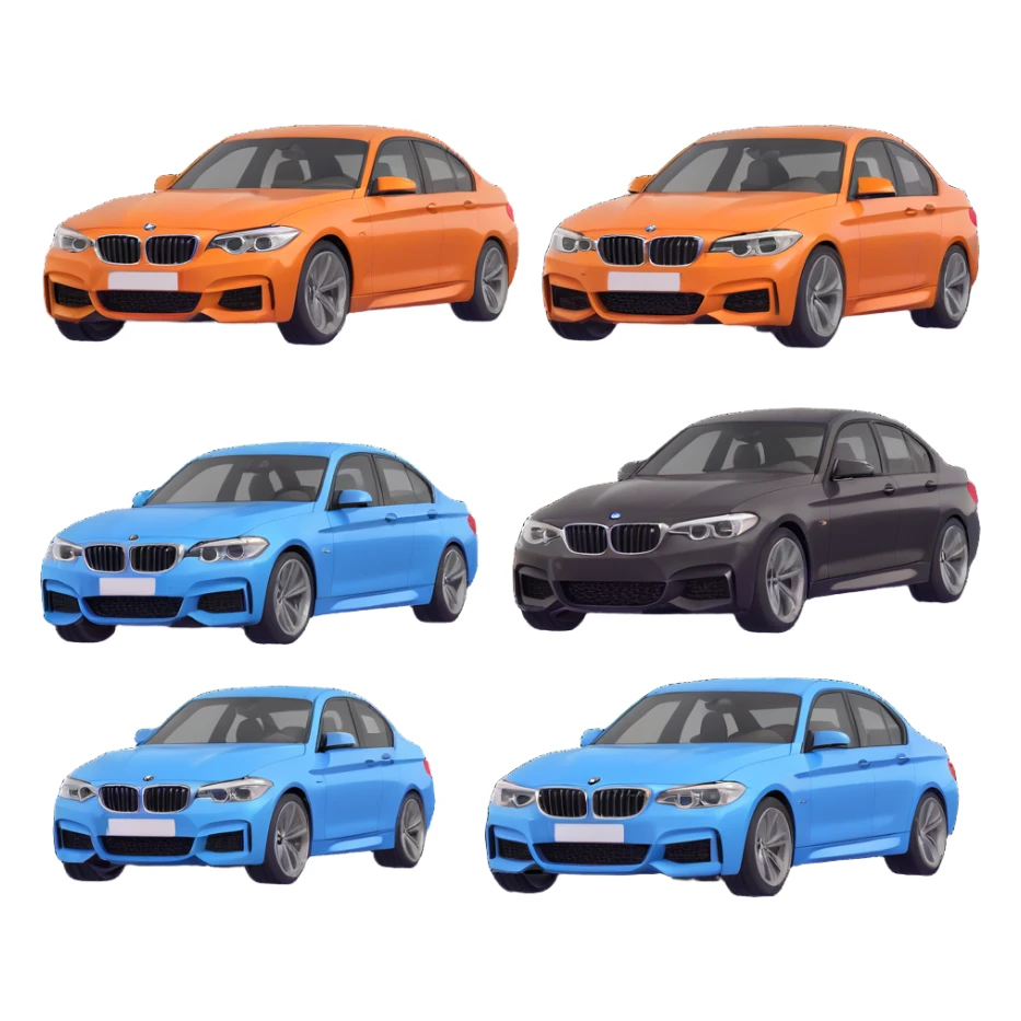 four BMW cars together, detailed and stylized sticker