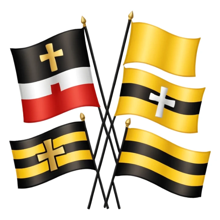 Flags: There are four flags, two on the top and two on the bottom, in the black and gold (yellow) quarters. Each flag features a gold cross symbol, likely a Coptic cross, on a black and yellow background with horizontal stripes.
 sticker