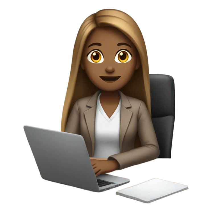 Medium hair straight light skin  Brown girl, computer science intern with a computer  sticker