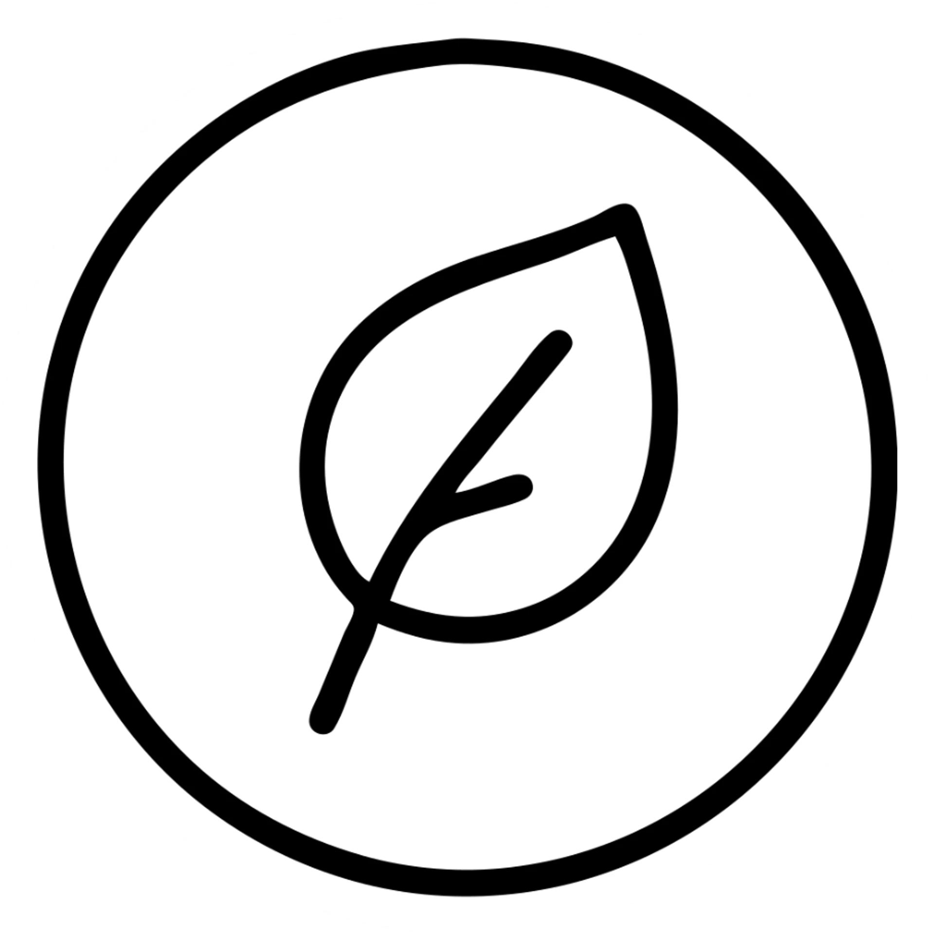 Minimalist icon for Focused on Sustainability in black outlined style with the same color code and format as the reference images. Place a leaf or eco-friendly symbol inside the circle. sticker