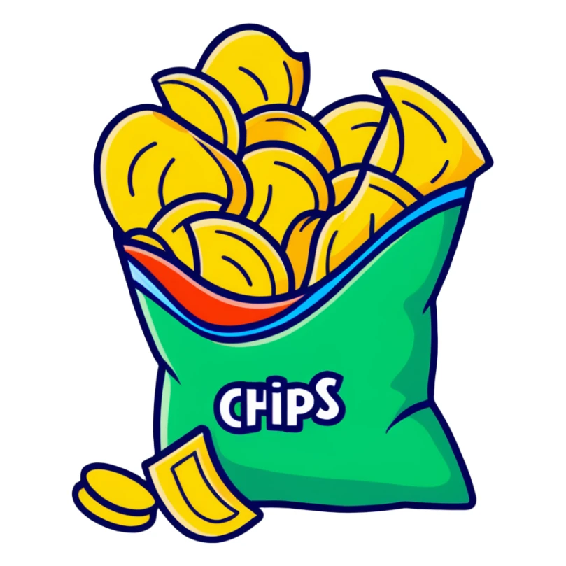 bag of ridged potato chips spilling out sticker