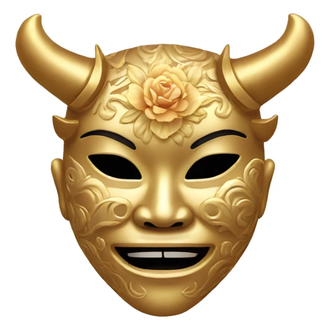 Golden feminine oni mask with floral pattern on it  sticker