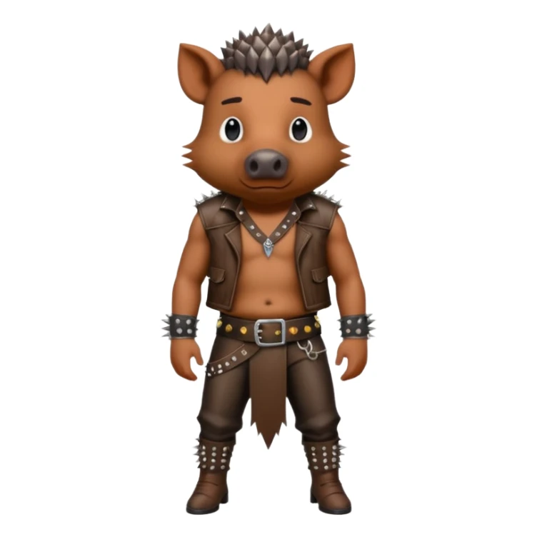 wild boar, punk hair, full body, stading, belt sticker