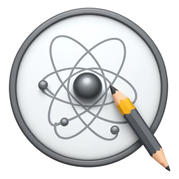 exam paper with an atom symbol and a pencil sticker