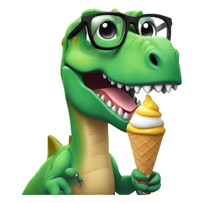 Dinosaur wearing glasses, eating ice cream sticker