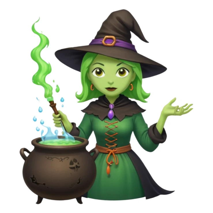 green witch cooking potion sticker