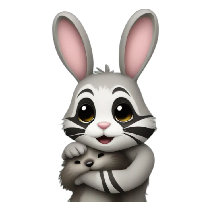 bunny and raccoon stand hug sticker